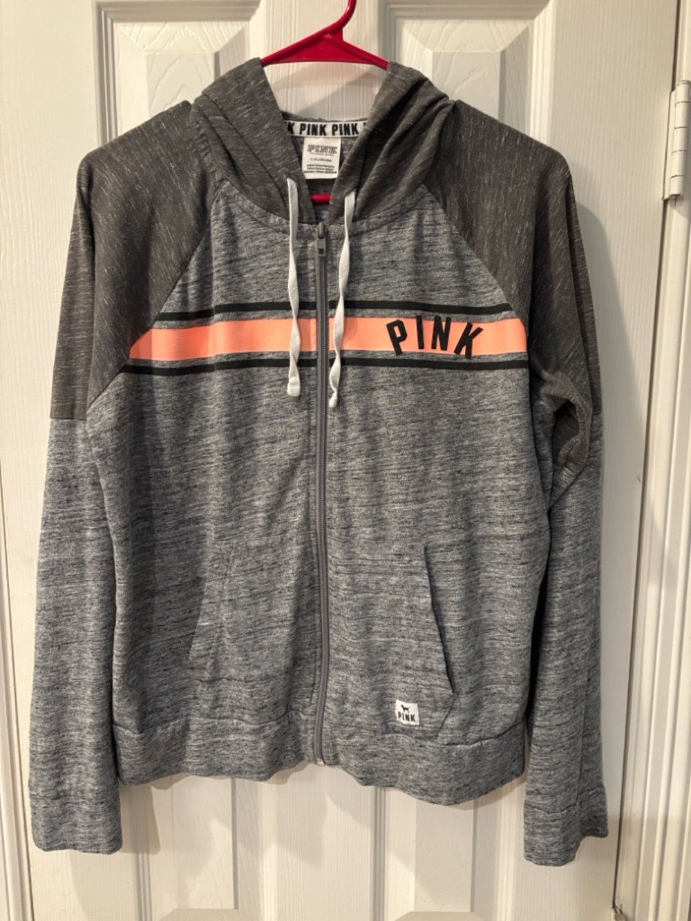 Victoria's Secret PINK Heather Gray Hoodie with Coral Accent